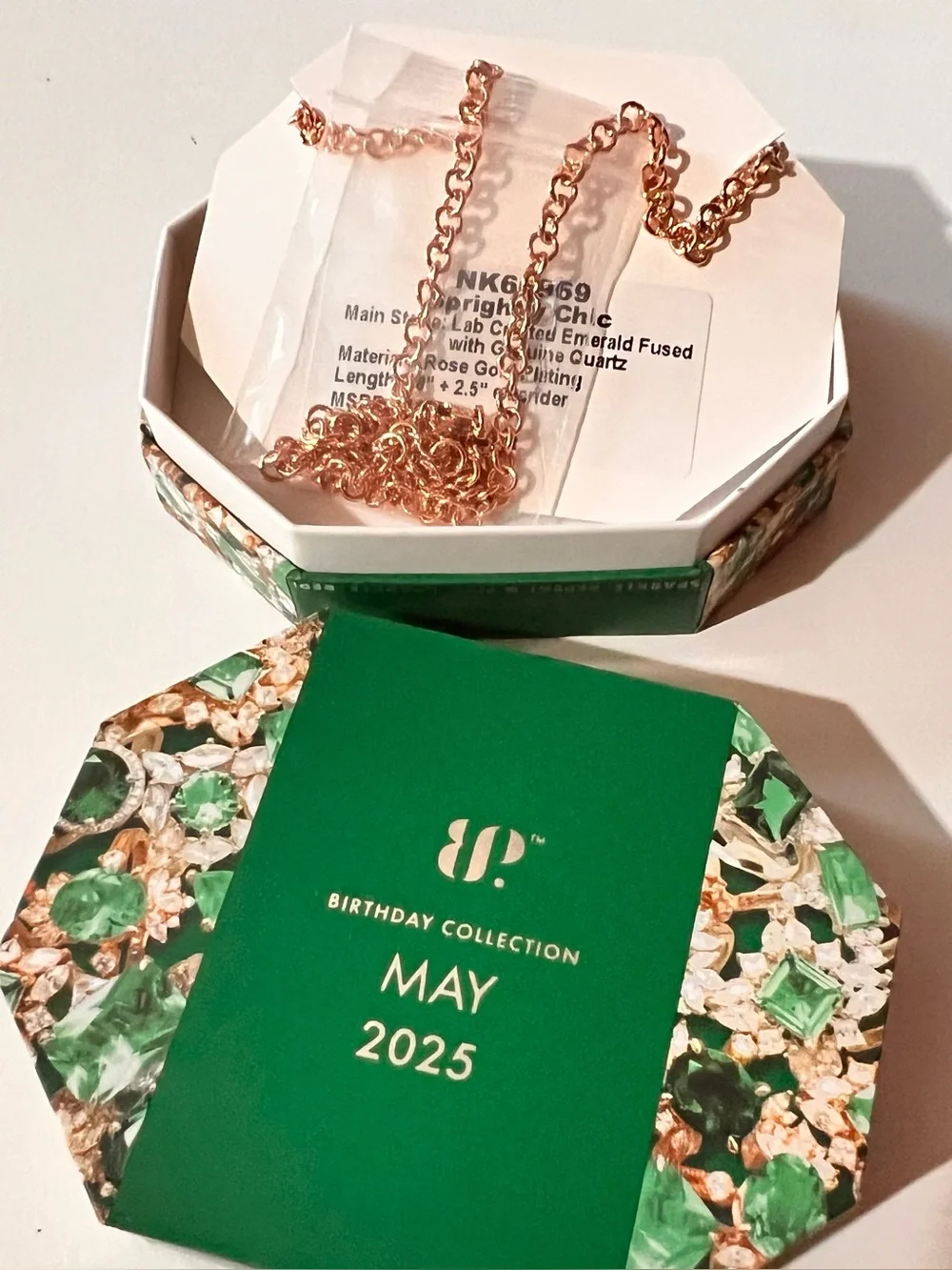 NWT bp Rose Gold Necklace with Green Emerald-Style Pendant